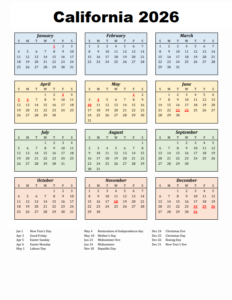 California 2026 Calendar