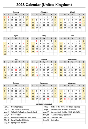 England 2023 Calendar With Holiday