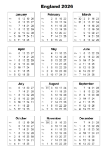 Public Holidays in England 2026