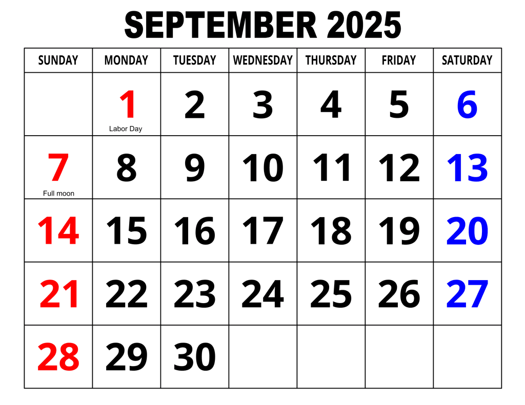 2025 September Calendar Template