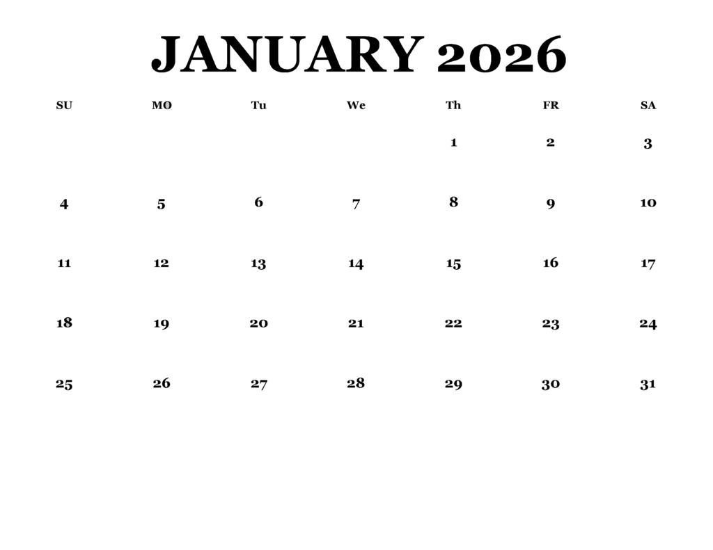 2026 January Calendar