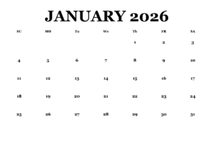 2026 January Calendar