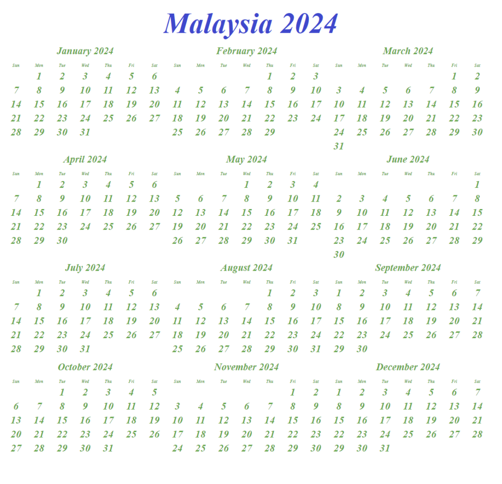 Printable Free Malaysia 2024 Calendar With Holidays [PDF]