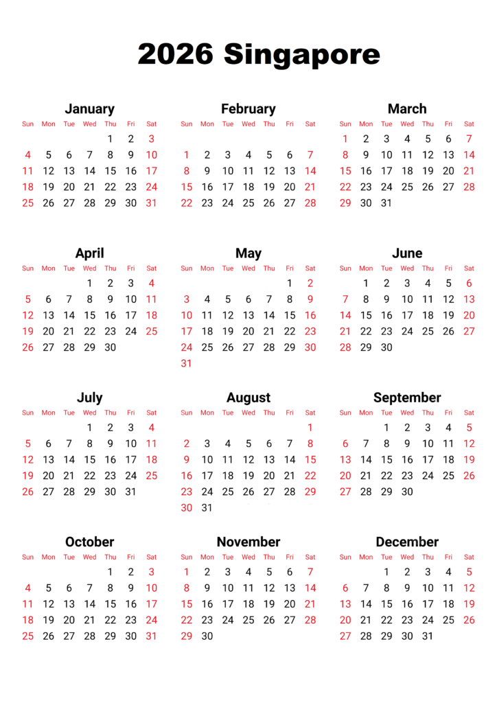Calendar 2026 Singapore Holidays