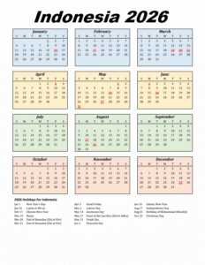 Indonesia 2025 Printable Calendar
