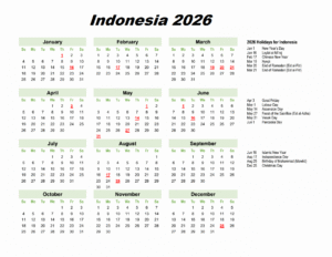 Indonesia 2026 Calendar