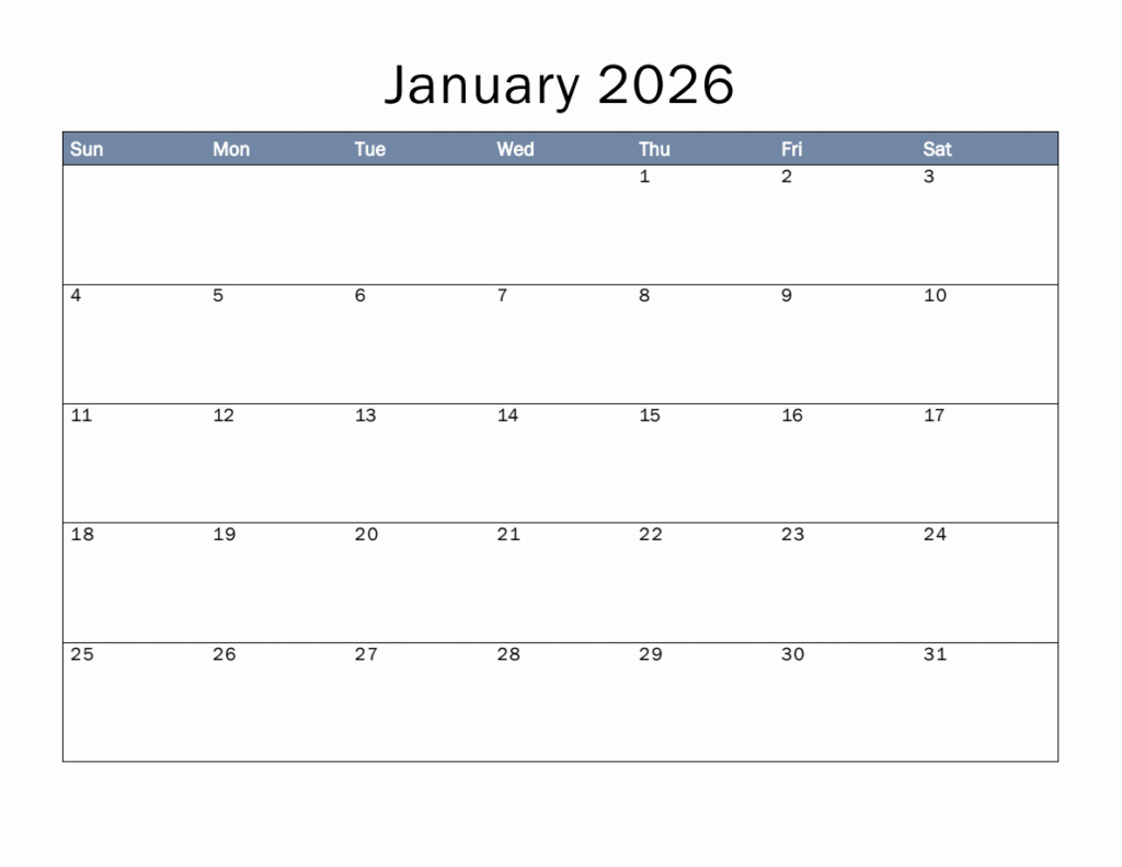 January 2026 Calendar Printable
