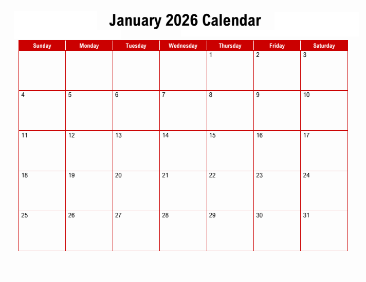 January 2026 Calendar with Holidays