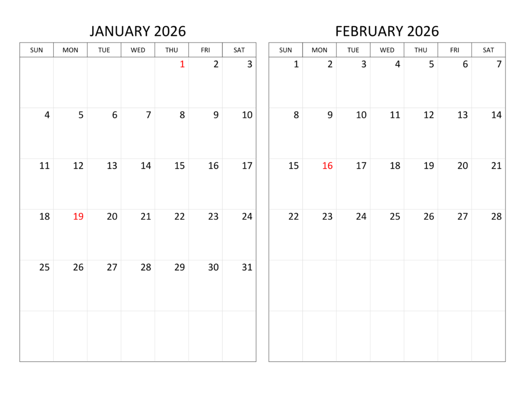 January and February 2026 Calendar