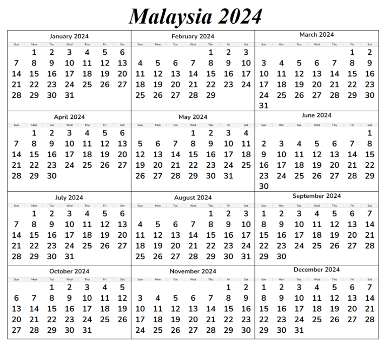 Malaysia 2024 Calendar with Holidays Calendar Dream