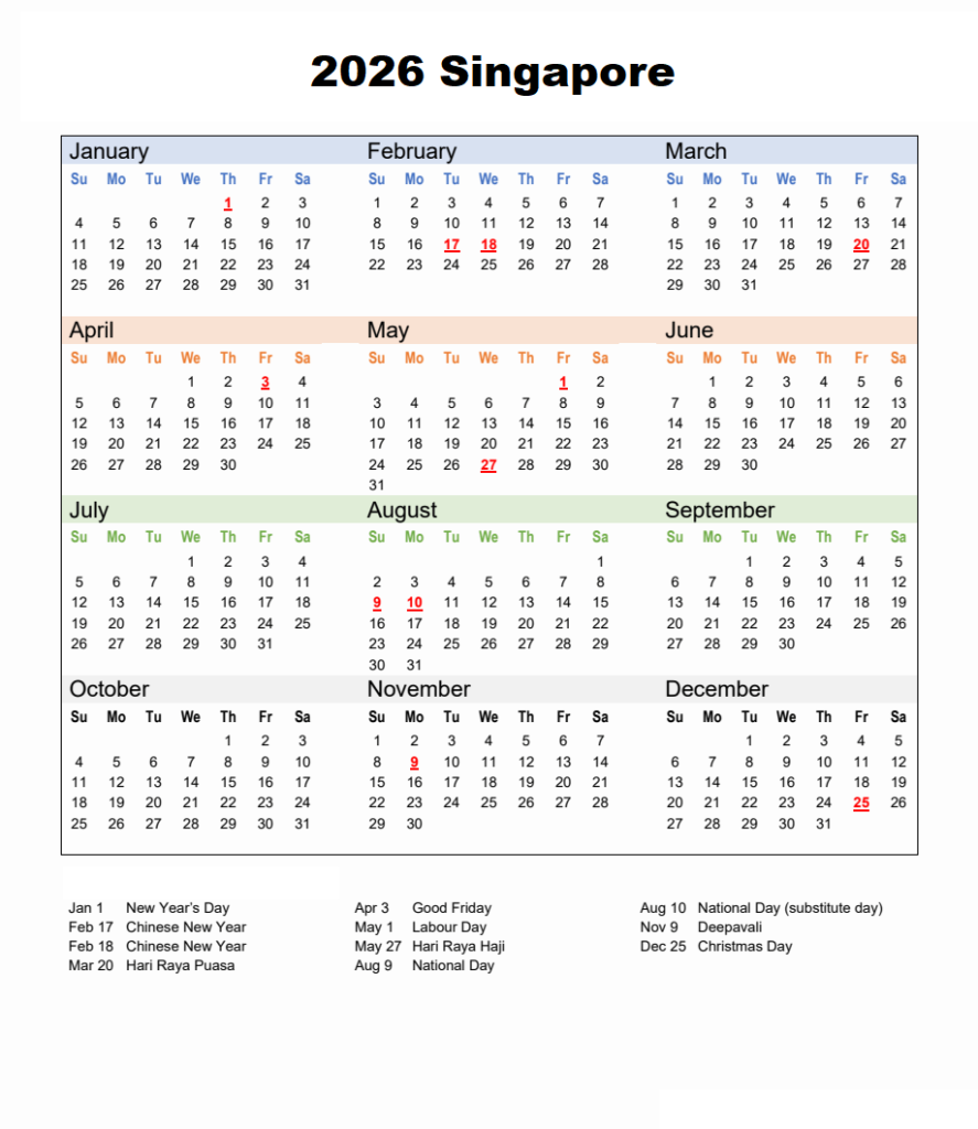 Singapore 2026 Calendar