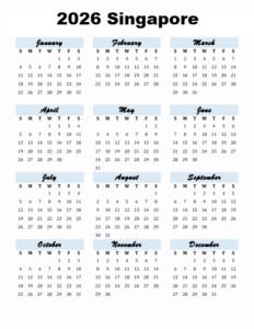 Singapore 2026 Calendar Printable