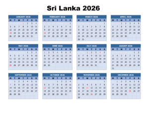 Sri Lanka Calendar 2026 with Holidays