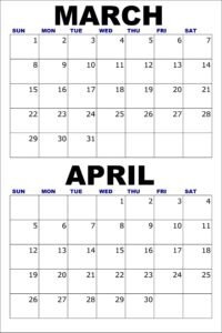 2 Months Calendar March April 2026