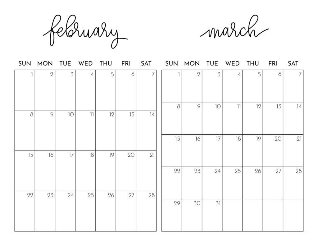 2026 February March Calendar