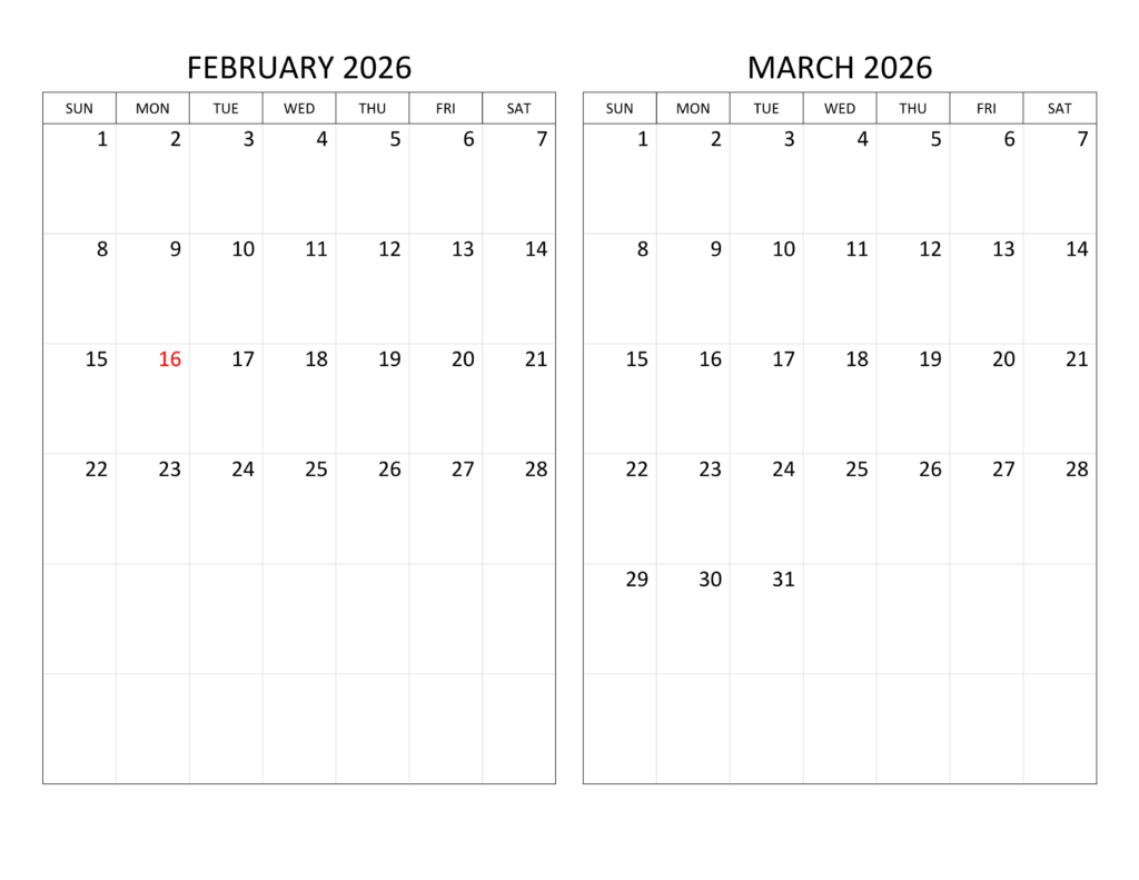 February and March 2026 Calendar