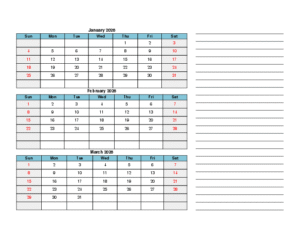 Jan Feb and March 2026 Calendar