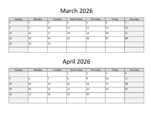 March April 2026 Blank Calendar