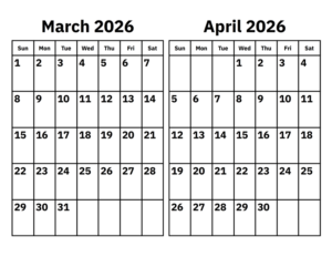 March & April 2026 Calendar
