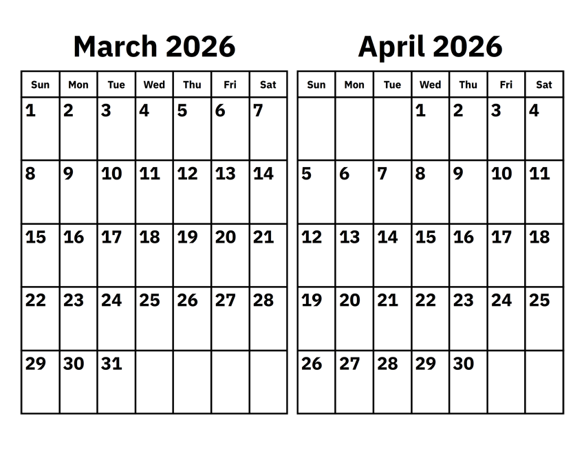 March & April 2026 Calendar