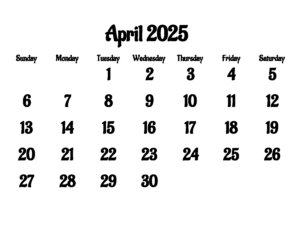 2025 April Calendar With Holidays