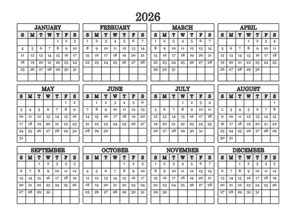Blank Calendar 2026 Template