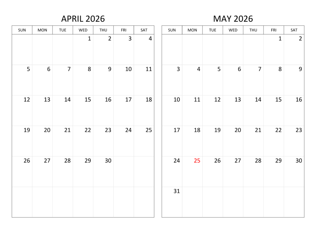 April May 2026 Blank Calendar