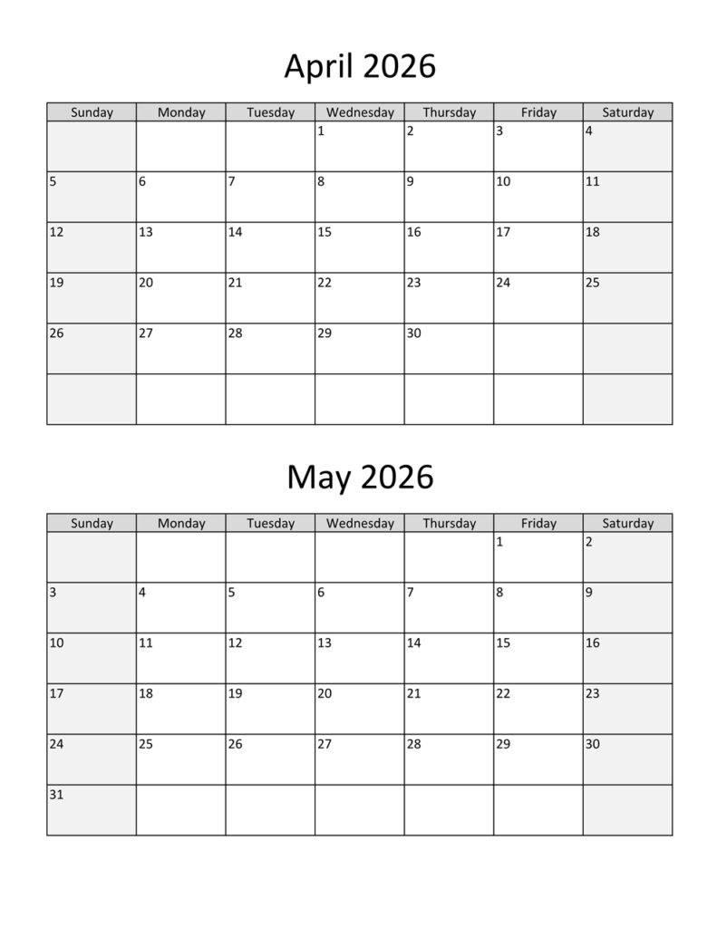 April May 2026 Calendar