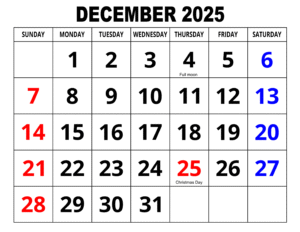 December 2025 Printable Calendar