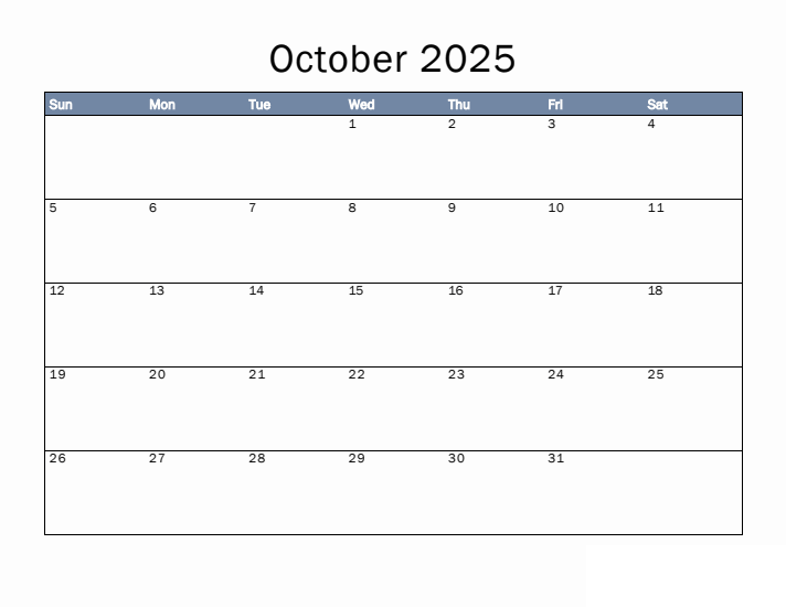October 2025 Blank Calendar