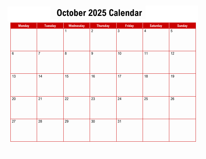 October 2025 Calendar With Holidays