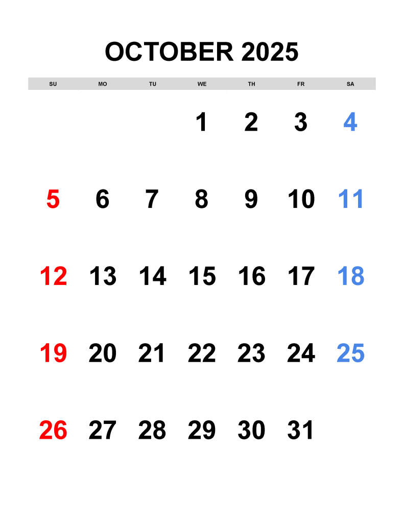 October 2025 Calendar With Notes