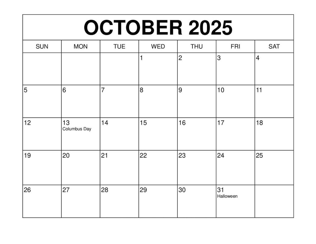 October 2025 Printable Calendar