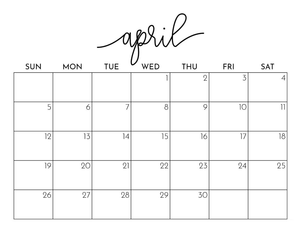 2026 April Blank Calendar