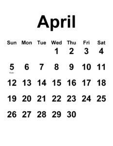 2026 April Calendar PDF