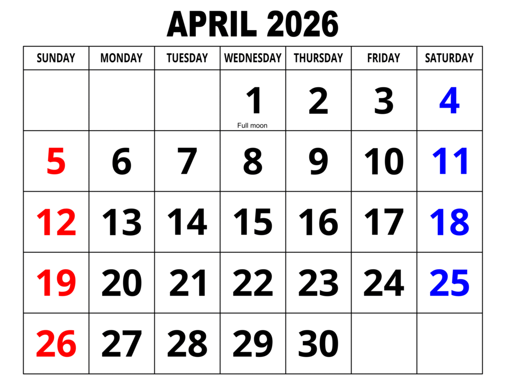2026 April Calendar With Holidays