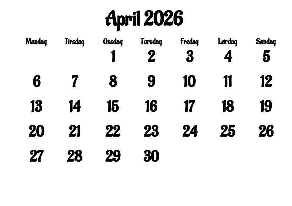 April 2026 Calendar Template