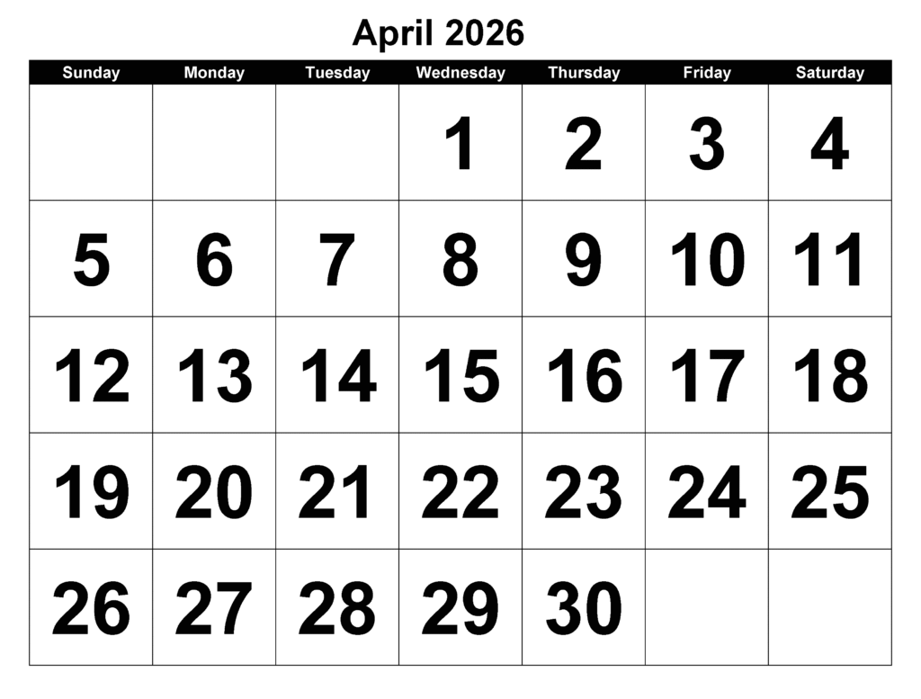 April 2026 Printable Calendar