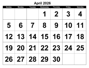 April 2026 Printable Calendar
