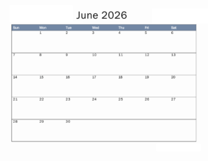 June 2026 Printable Calendar