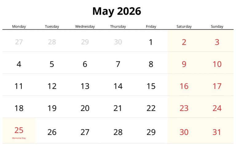 May 2026 Calendar Printable