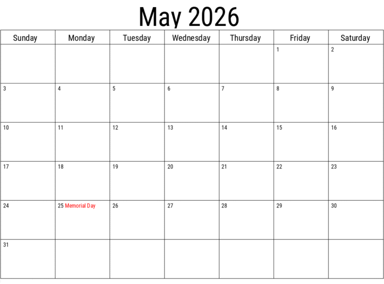 May 2026 Printable Calendar Template